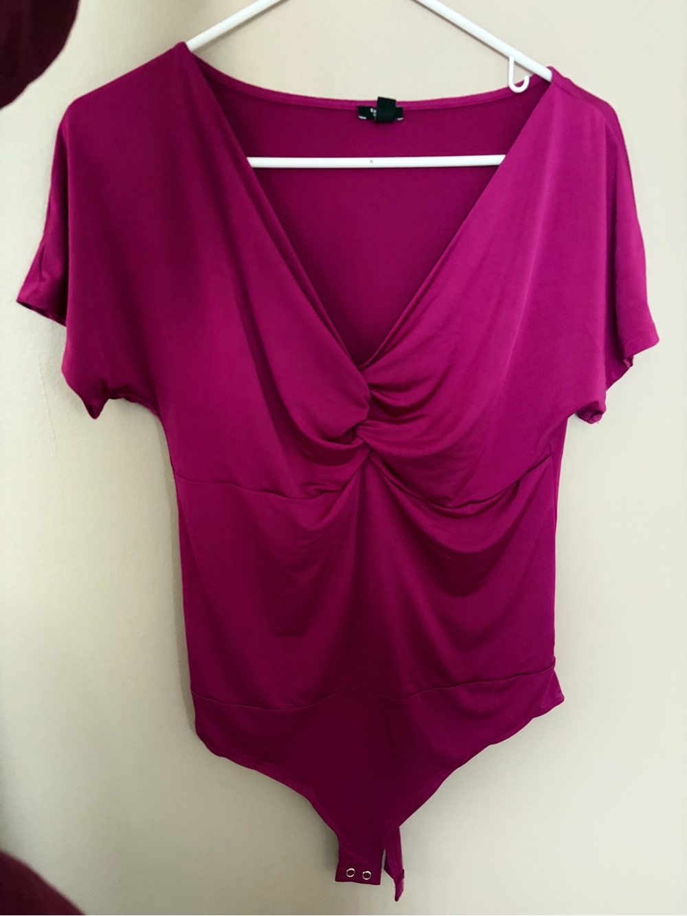 Express Magenta Twist-Front V-Neck Bodysuit
